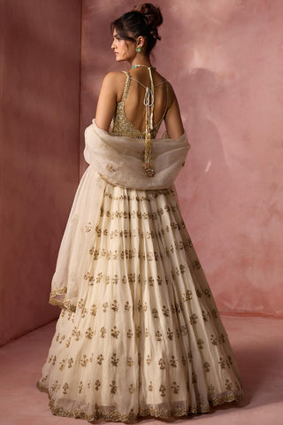 Organza lehenga set for Indian Wedding – Cream Navyaa by Nitika Gujral