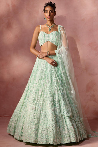 Net lehenga set for Indian Wedding – Mint Green Navyaa by Nitika Gujral