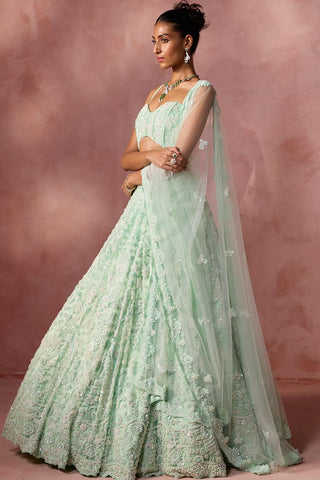 Net lehenga set for Indian Wedding – Mint Green Navyaa by Nitika Gujral