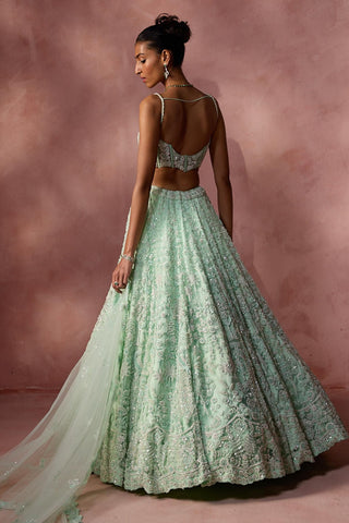 Net lehenga set for Indian Wedding – Mint Green Navyaa by Nitika Gujral