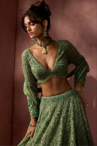 Lehenga set for Indian Wedding – Sage Green Navyaa by Nitika Gujral