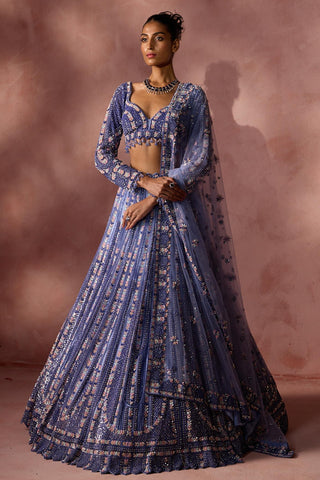 Net lehenga set for Indian Wedding – Ink Blue Navyaa by Nitika Gujral