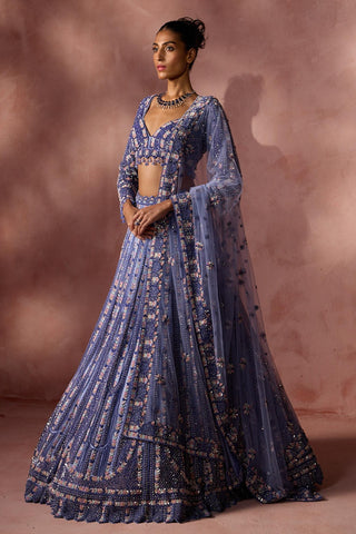 Net lehenga set for Indian Wedding – Ink Blue Navyaa by Nitika Gujral