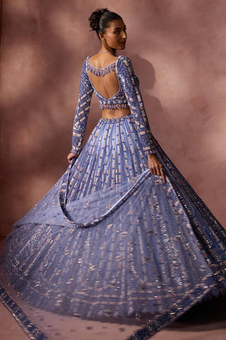Net lehenga set for Indian Wedding – Ink Blue Navyaa by Nitika Gujral