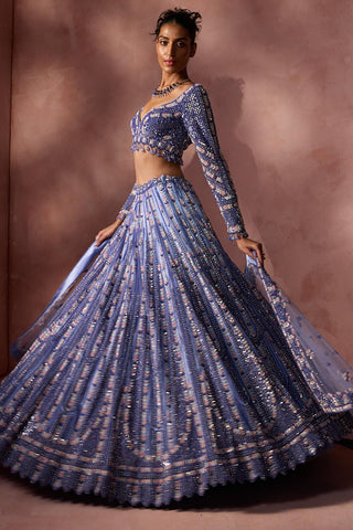 Net lehenga set for Indian Wedding – Ink Blue Navyaa by Nitika Gujral