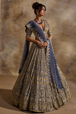 Net lehenga set for Indian Wedding – Blue Grey Navyaa by Nitika Gujral