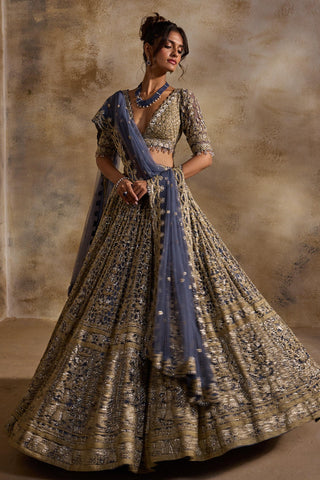 Net lehenga set for Indian Wedding – Blue Grey Navyaa by Nitika Gujral