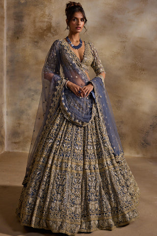 Net lehenga set for Indian Wedding – Blue Grey Navyaa by Nitika Gujral