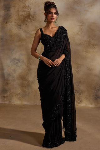 Georgette saree for Contemporary Wear – Black Navyaa by Nitika Gujral