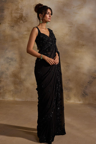 Georgette saree for Contemporary Wear – Black Navyaa by Nitika Gujral