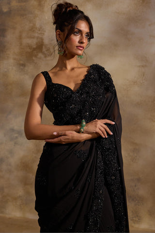 Georgette saree for Contemporary Wear – Black Navyaa by Nitika Gujral