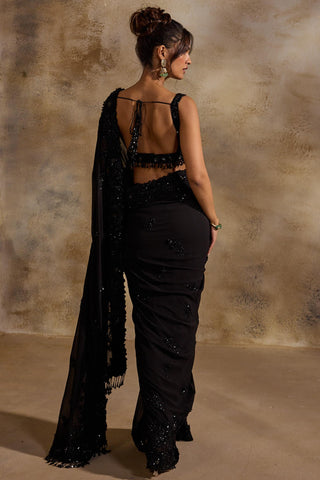 Georgette saree for Contemporary Wear – Black Navyaa by Nitika Gujral