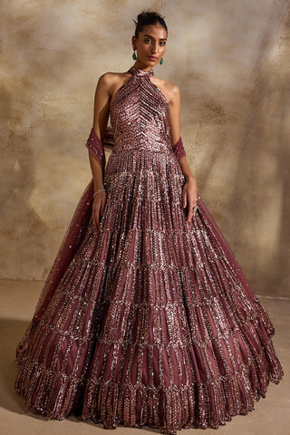 Navyaa gown for Contemporary Wear – Old Rose by Nitika Gujral