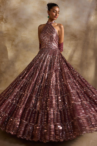 Navyaa gown for Contemporary Wear – Old Rose by Nitika Gujral