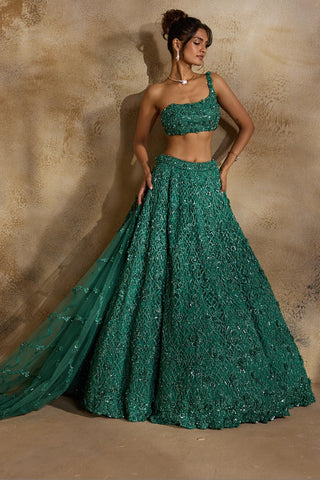 Lehenga set for Indian Wedding – Forest Green Navyaa by Nitika Gujral