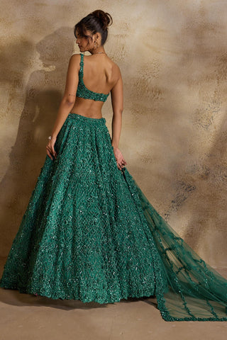 Lehenga set for Indian Wedding – Forest Green Navyaa by Nitika Gujral