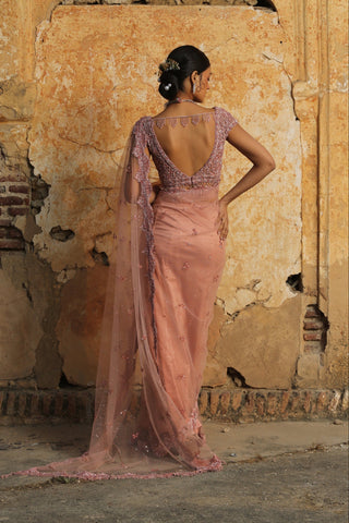 Pink nihaar tonal crystal saree set by Nitika Gujral at Mrs. G