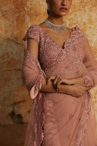 Pink nihaar tonal crystal saree set by Nitika Gujral at Mrs. G