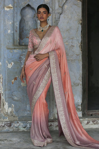 Peach nihaar ombre saree set