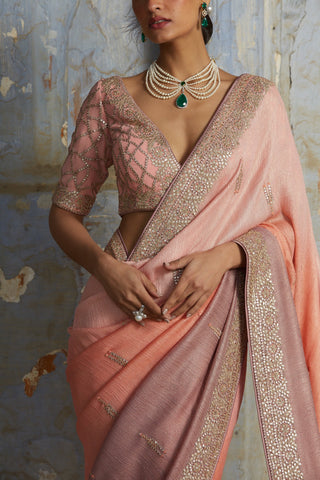 Peach nihaar ombre saree set by Nitika Gujral at Mrs. G