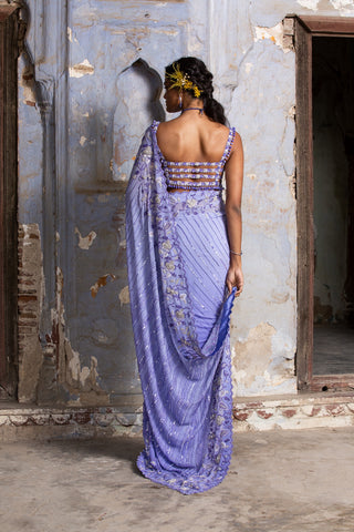 Blue nihaar ombre sequin saree set by Nitika Gujral at Mrs. G