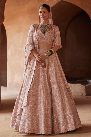 Pink tarana silk lehenga set by Nitika Gujral at Mrs. G