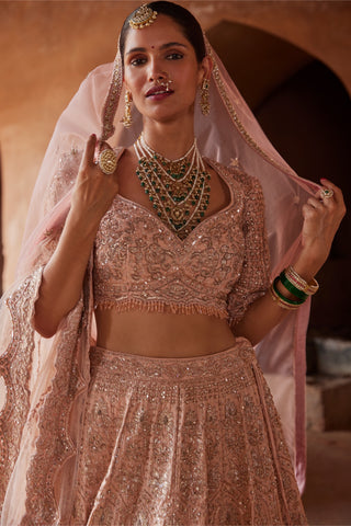 Pink tarana silk lehenga set by Nitika Gujral at Mrs. G