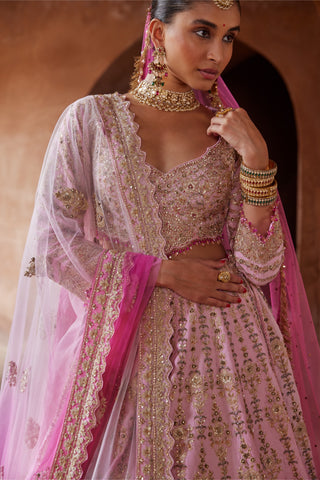 Pink tarana ombre lehenga set by Nitika Gujral at Mrs. G