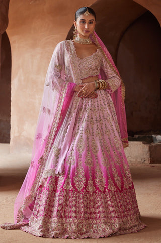 Pink tarana ombre lehenga set by Nitika Gujral at Mrs. G