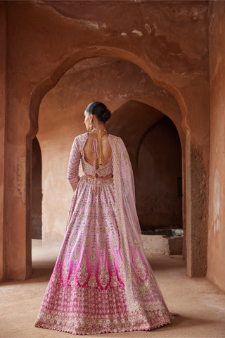 Pink tarana ombre lehenga set by Nitika Gujral at Mrs. G