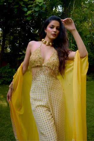 Janeman jumpsuit – Contemporary Wear – cream festive edit by Nikasha