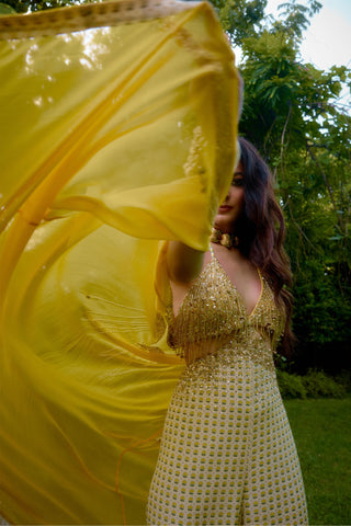 Janeman jumpsuit – Contemporary Wear – cream festive edit by Nikasha