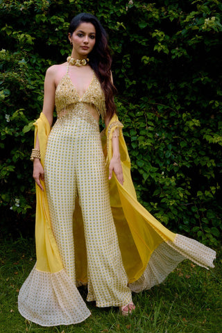 Janeman jumpsuit – Contemporary Wear – cream festive edit by Nikasha