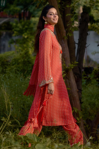 Kurta Contemporary Wear – Orange Dilruba Printed by NIKASHA