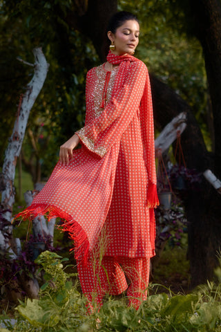 Kurta Contemporary Wear – Orange Dilruba Printed by NIKASHA