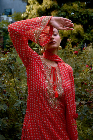 Kurta Contemporary Wear – Orange Dilruba Printed by NIKASHA