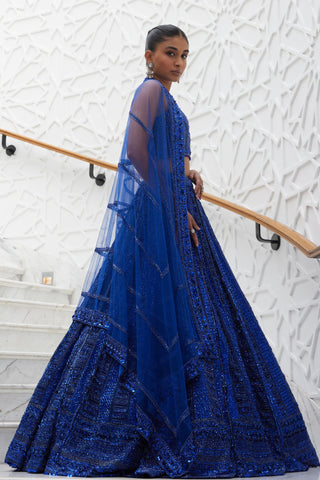 Lehenga Set Indian Wedding – Blue Net Ensemble by Nitika Gujral