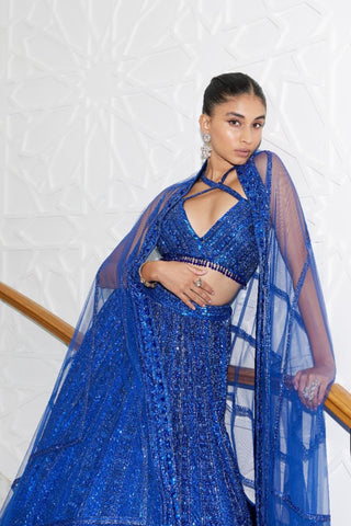 Lehenga Set Indian Wedding – Blue Net Ensemble by Nitika Gujral