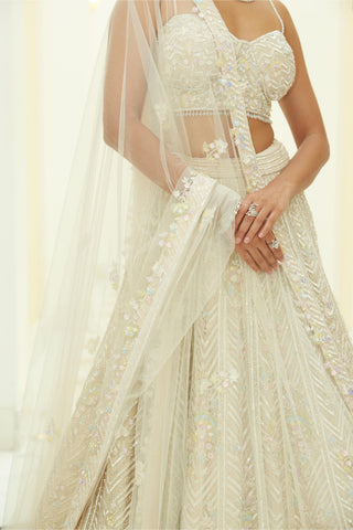 Net Embroidered Lehenga Set Indian Wedding – Ivory by Nitika Gujral