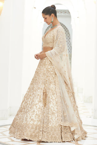 Net Embroidery Lehenga Set Indian Wedding – Beige by Nitika Gujral