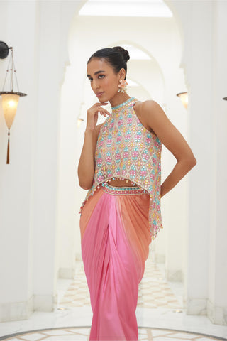 poncho skirt set Contemporary Wear Pink Lamhey Skirt by Nitika Gujral