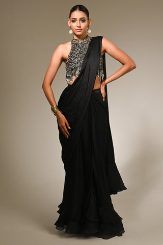 Black saree with sequence blouse