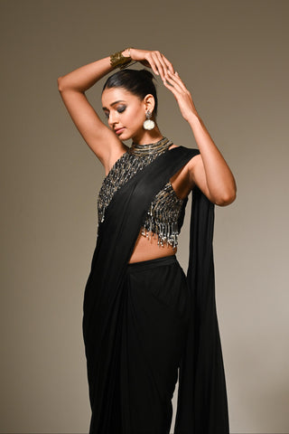 Black saree with sequence blouse