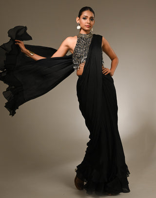 Black saree with sequence blouse