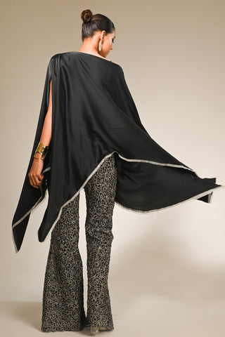 Black satin asymmetric kaftan set