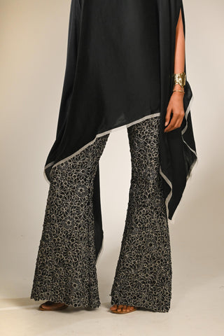 Black satin asymmetric kaftan set