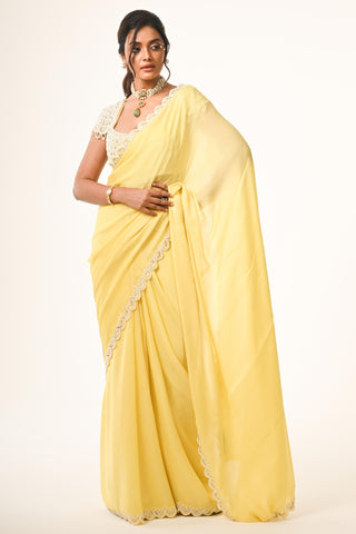 Yellow chiffon saree