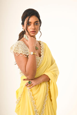 Yellow chiffon saree