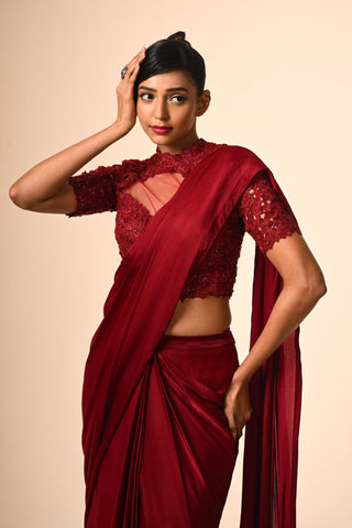 Red two Layered ruffle saree