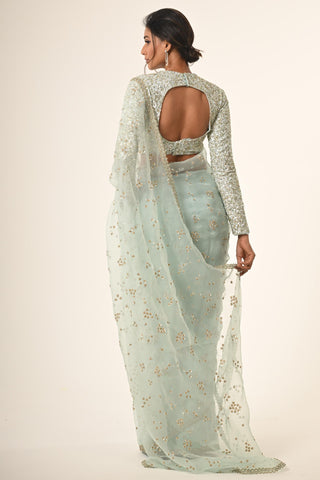 Blue sequence cutdana saree